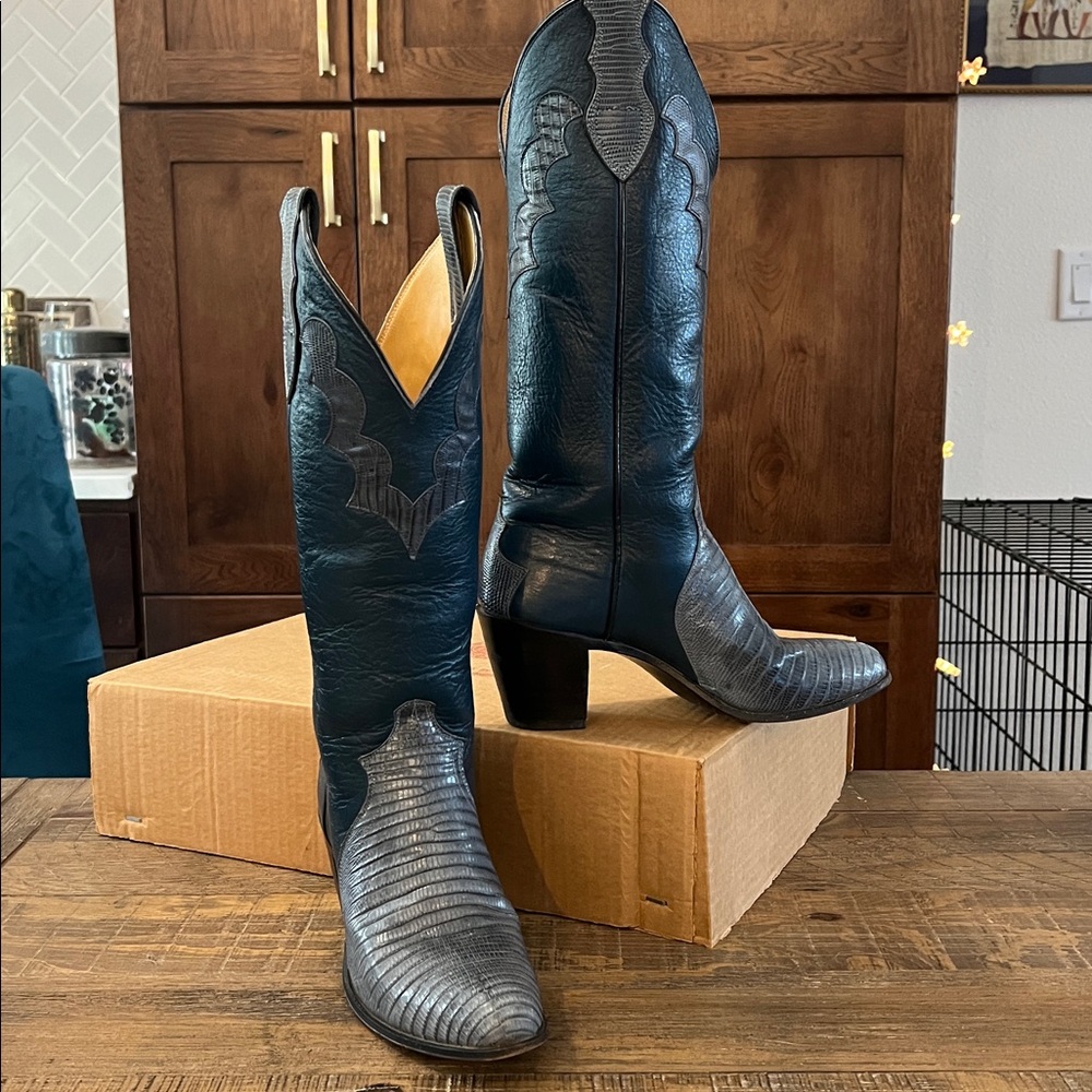 Blue Two-Toned Ostrich Skin Women's Justin Boots